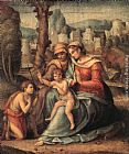 Francesco Ubertini Bacchiacca II Canvas Paintings - Madonna with Child, St Elisabeth and the Infant St John the Baptist